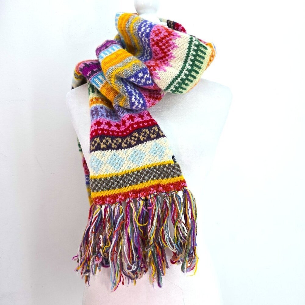 Vintage GAP Muticolor 100% Lambswool Argyle Fringe Scarf Wrap 94x6